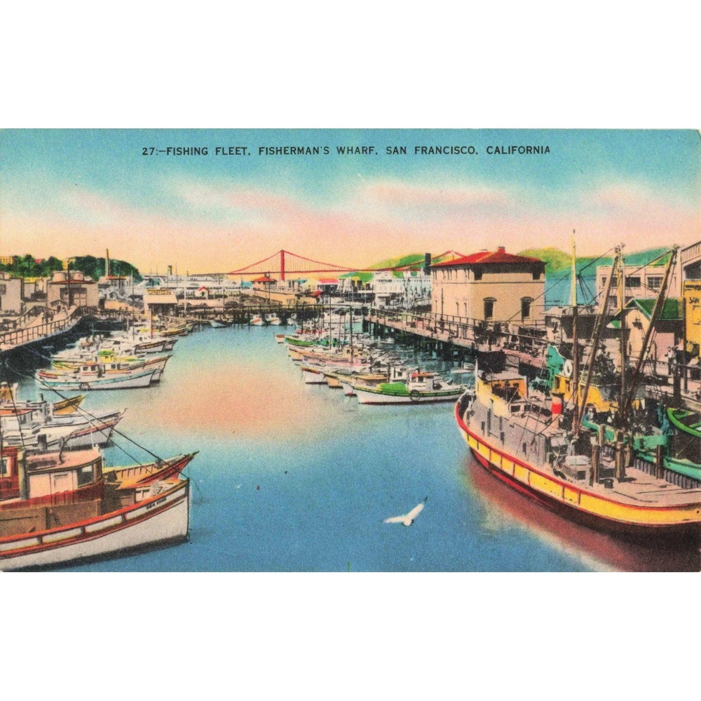 Vintage Fishing Fleet Fisherman's Wharf San Francisco CA Linen Postcard 43672